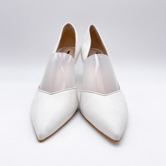 Stuart Weiztman White Leather Feminine Cutout Wedding Dress High Heels Size 7.5 - Picture 4 of 12